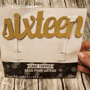 16 Sixteen Gold Glitter Cake Topper